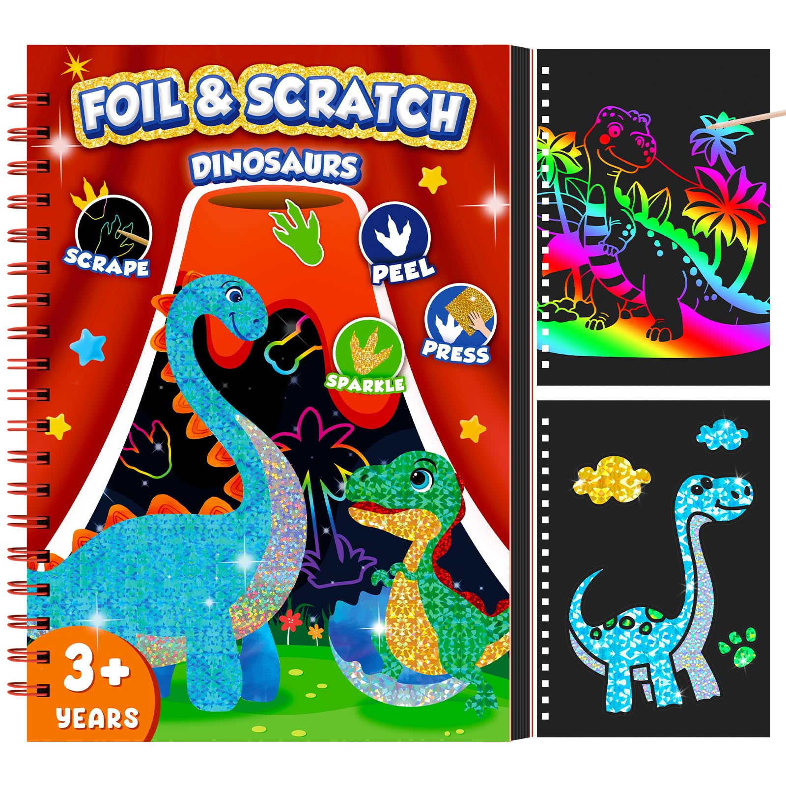 Art Craft Books - ไดโนเสาร์ Scratch Art Book สําหรับเด็กฟอยล์และ Scratch
