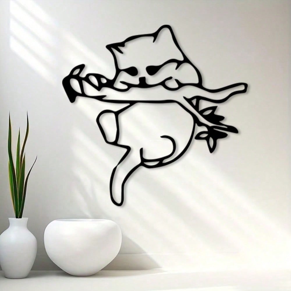 Art Craft Cat - CIFBUY งานศิลปะติดผนังโลหะลายดอกไม้สไตล์วินเทจ รูปแมว สีดำด้าน งานฝีมือเหล็ก ประติมากรรมตกแต่งสุดหรู