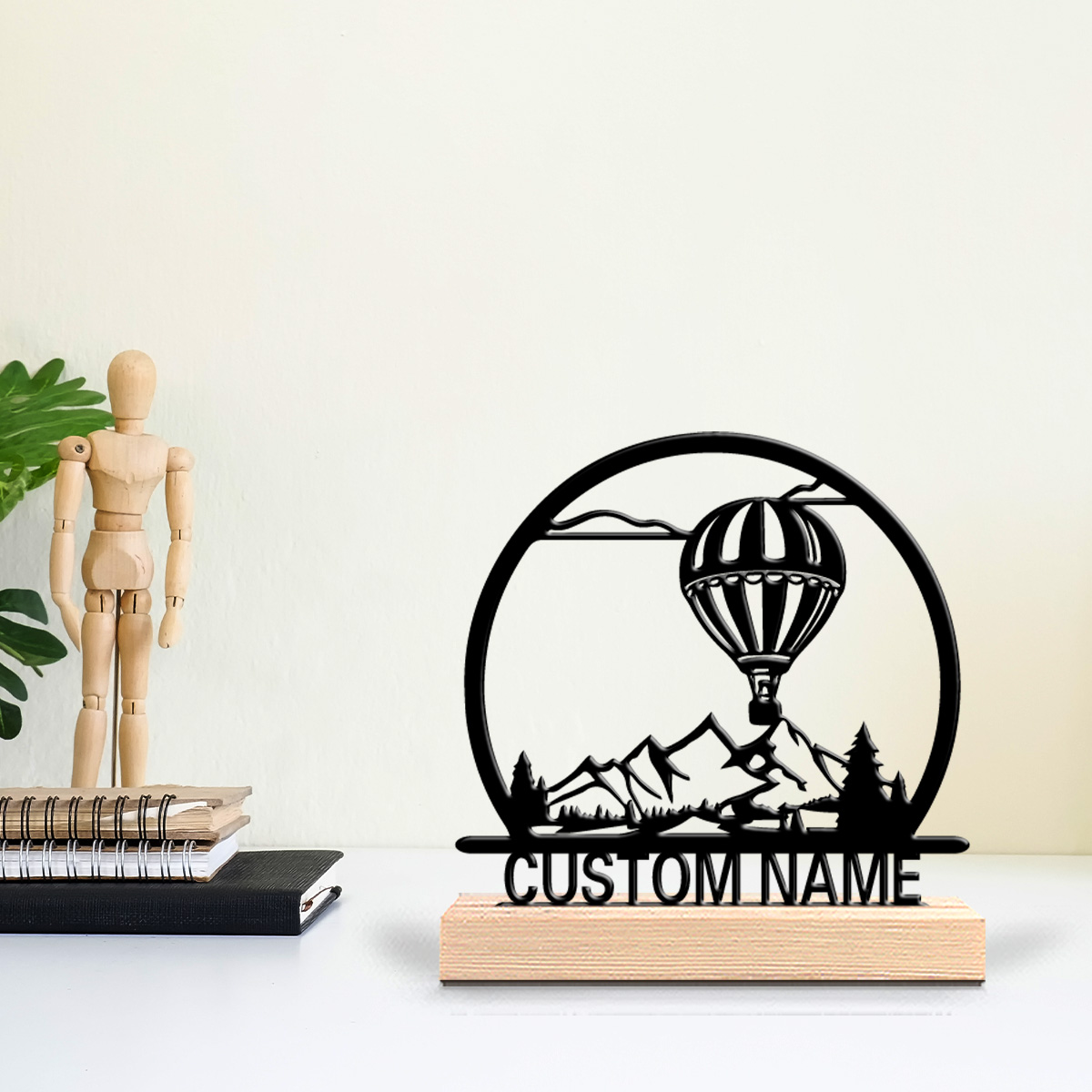 Art Craft Wood - บอลลูนลมร้อน 1 ชิ้น ป้ายชื่อสั่งทำ รูปปั้นโลหะ ของตกแต่งงานศิลปะ