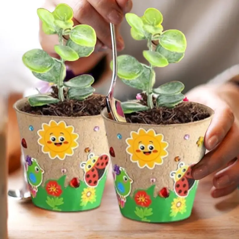 Art And Craft For Nursery - ชุดงานฝีมือกระถางดอกไม้กระดาษ DIY พร้อมฝาครอบทรงโดม ชุดศิลปะการจัดสวนสร้างสรรค์ ประกอบด้วยสติกเกอร์และแผ่นกิจกรรม สำหรับเด็กในห้องเรียน