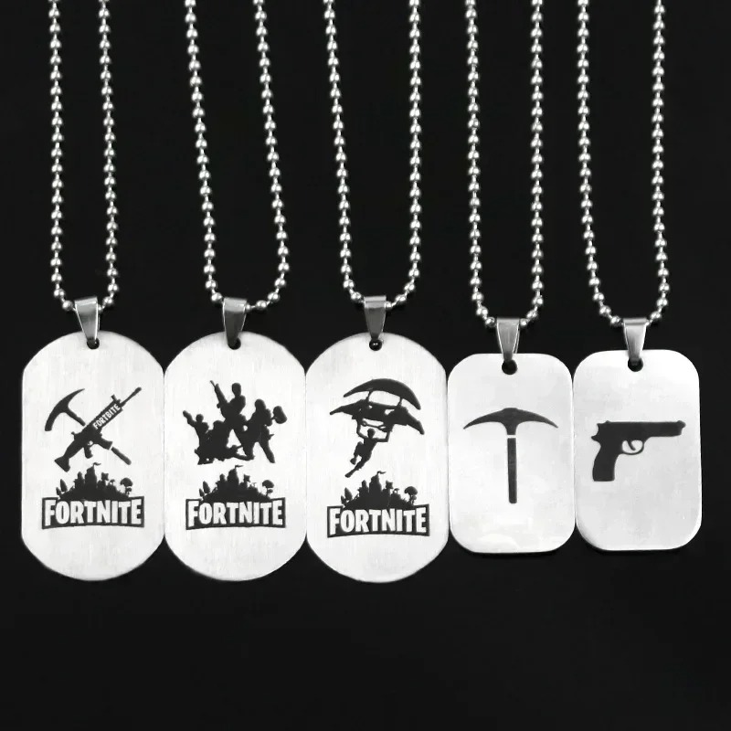 Art Craft Material - สร้อยคออนิเมะเกม Fortnite สร้อยคอสแตนเลสพร้อมจี้ห้อย งานโลหะประดิษฐ์ จี้แฟชั่น ของตกแต่ง