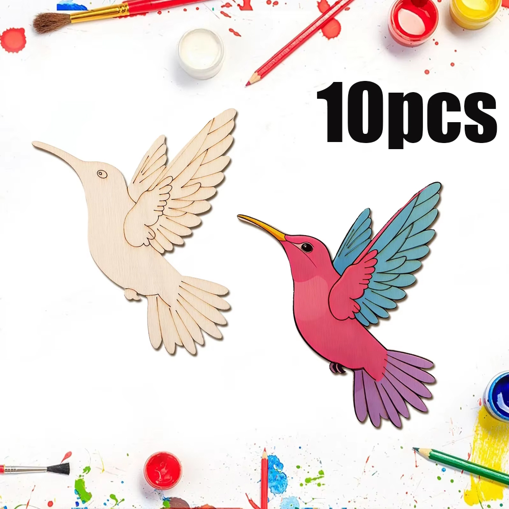 Art Craft Wood - ชุดงานฝีมือไม้รูปสัตว์และนก 10 ชิ้น แบบยังไม่เสร็จสมบูรณ์ สำหรับทำของตกแต่งแขวนผนัง งานศิลปะ