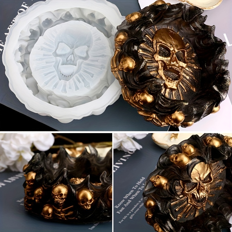 Art Craft Party - แม่พิมพ์ที่เขี่ยบุหรี่, แม่พิมพ์เรซิ่นอีพ็อกซี่รูปหัวกะโหลกสำหรับงาน DIY, แม่พิมพ์สำหรับเก็บเครื่องประดับ, สำหรับงานปาร์ตี้, ของตกแต่งบ้าน,