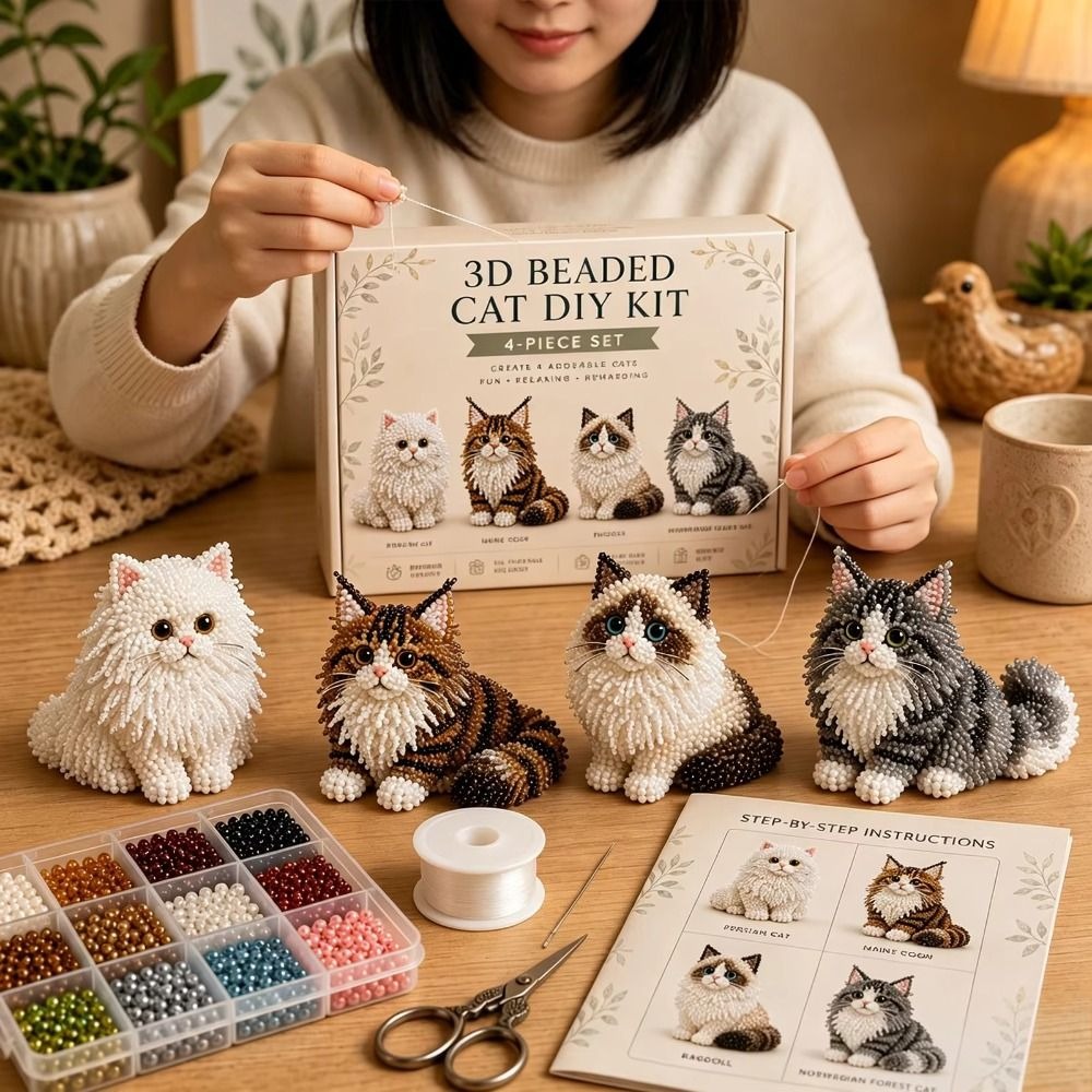 Art Craft Cat - ชุดงานฝีมือปักลูกปัดรูปสัตว์ DIY ทำเอง ชุดงานศิลปะลูกปัดหลากสีสัน ชุดงานฝีมือขนาดเล็ก แมวน้อย