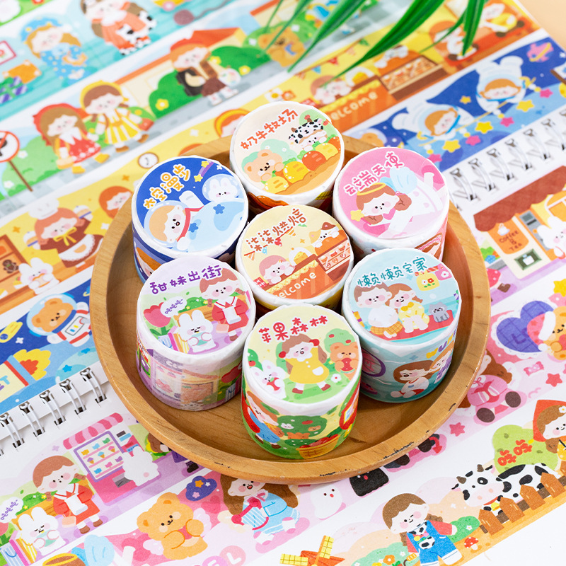 Art Craft Museum - เทปวาชิ 1 ม้วน ลายพิพิธภัณฑ์ศิลปะฉีไฉ ลายการ์ตูนน่ารักวาดมือ สำหรับตกแต่งสมุดบันทึก
