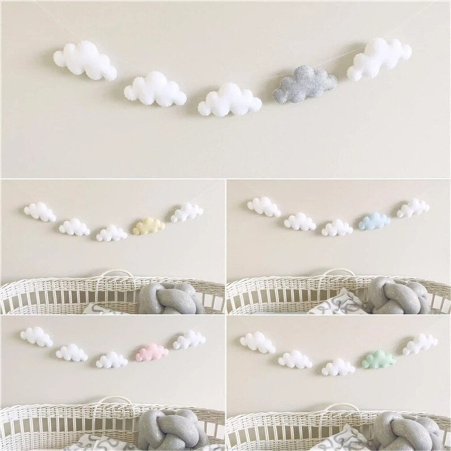 Art Craft Party - Nordic Felt Cloud Garlands String แขวนผนังตกแต่งห้องเด็กเตียงเด็กผ้าม่านแขวนเครื่องประดับแบนเนอร์